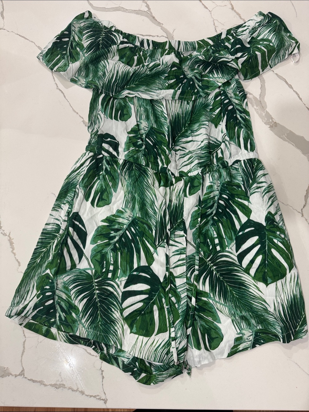 Guess Green Tropical Leaf Off-Shoulder One-Piece